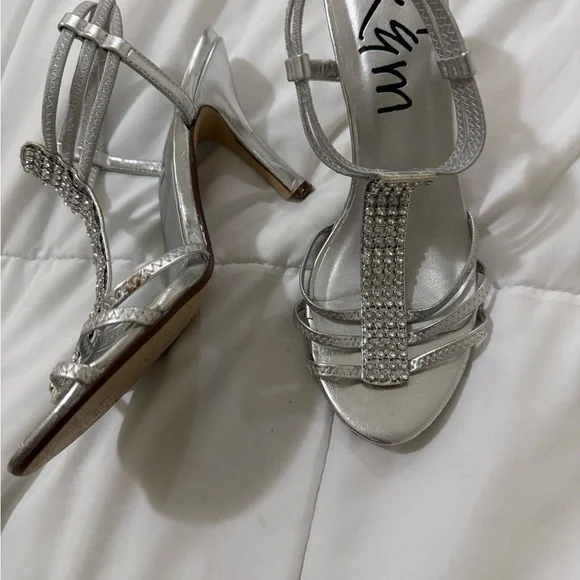 Silver Rhinestone Strappy Heels - Picture 2 of 7
